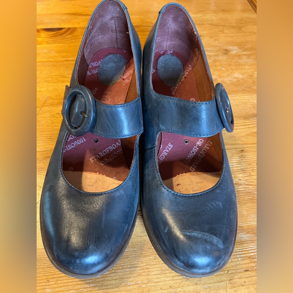 Dansko “Brandy” Blue Leather Mary Jane Heels with Buckle, Size 7.5 (EU 38)
